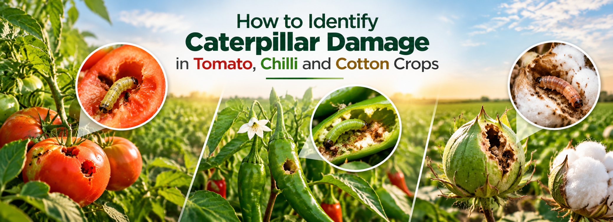 Caterpillar damage in tomato, chilli and cotton crops